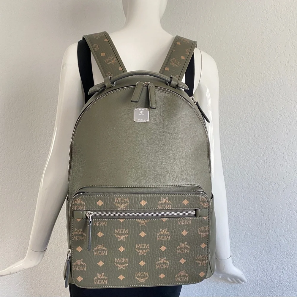 MCM military green Backpack Mixed Leather